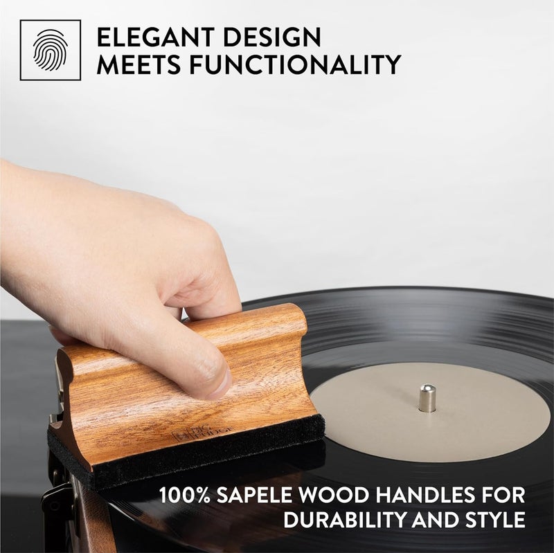 BIG FUDGE Vinyl Record Cleaning Kit - Collector's Edition - 100% Sapele Wood Vinyl Accessories - Velvet Vinyl Record Cleaner, Anti-Static Vinyl Brush, Stylus Brush and Vinyl Cleaner Solution w/Case - Image 4